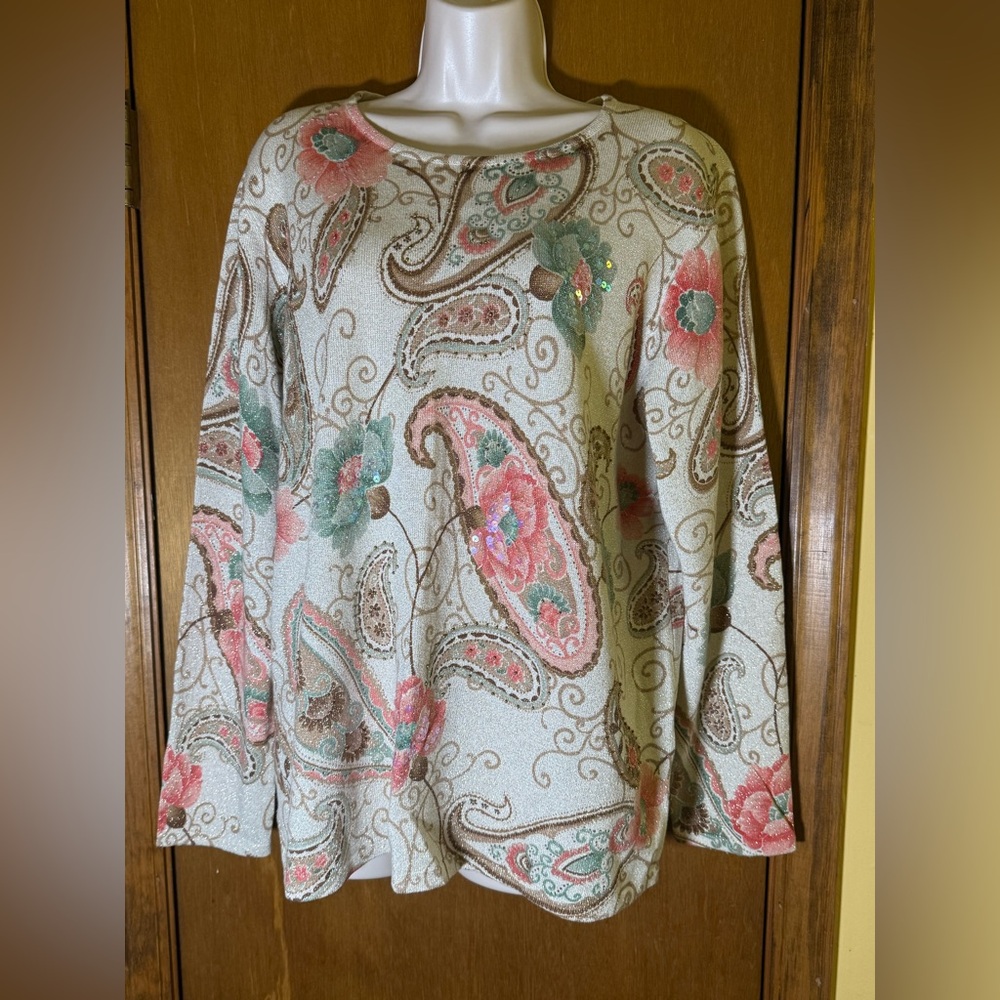 Alfred Dunner Pink and Green Paisley Blouse